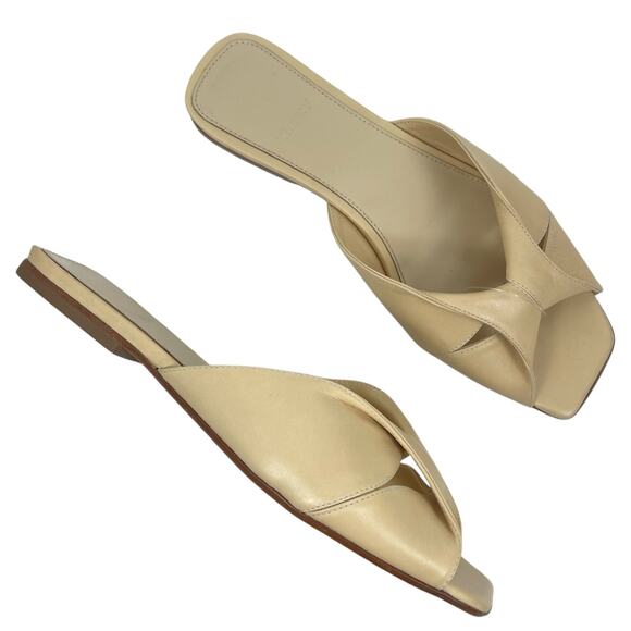 Theory Twisted Leather Sandal Slide Open Toe Beige Women Size 38 - Picture 1 of 12